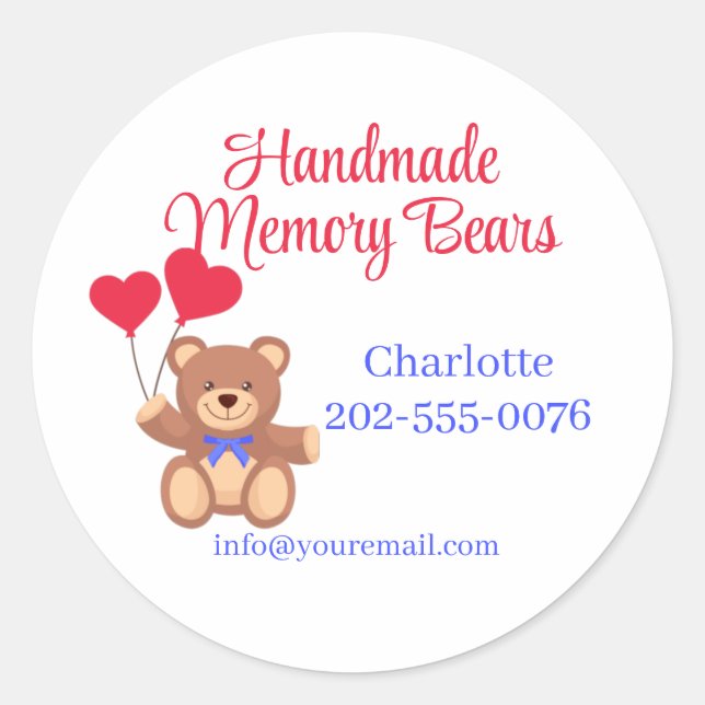 Handmade Teddy Memory Bear Business Classic Round Sticker (Front)
