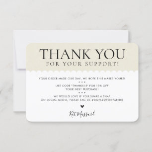 HANDMADE THANK YOU professional pretty ivory cream Card