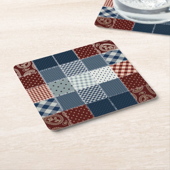 Handmade vintage quilted fabric. Cute Square Paper Coaster (Angled)