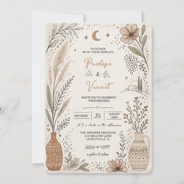 Handmade Watercolor Wedding Invitation (Front)