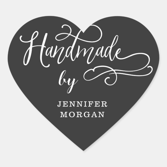 handmade whimsical script monogram heart sticker (Front)