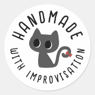 Handmade with Improvisation Cute Black Cat Drawing Classic Round Sticker
