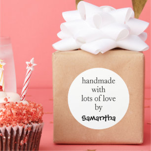 Handmade With Lots of Love by Name Black White Classic Round Sticker