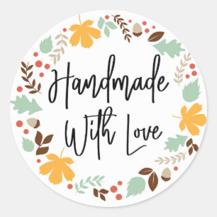Handmade with Love Autumn Classic Round Sticker