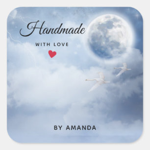 Handmade with Love Beautiful Blue Sky with Swans Square Sticker