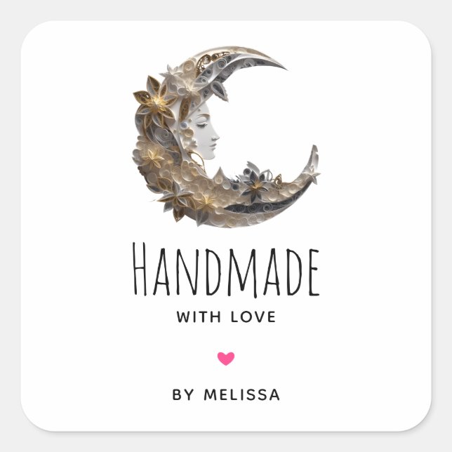 Handmade with Love Beautiful Face in the Moon Square Sticker (Front)