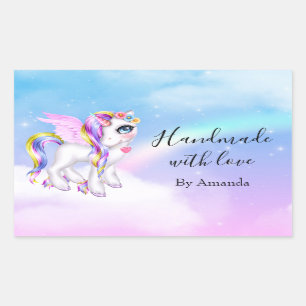 Handmade with Love Beautiful Unicorn with Rainbow  Rectangular Sticker