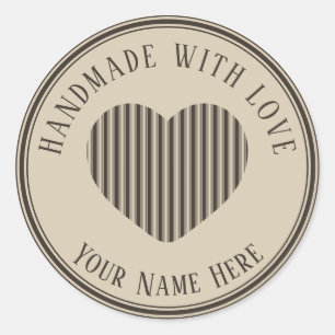 handmade with love black cream christmas stripes classic round sticker