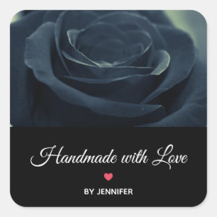 Handmade with Love Black Rose Flower Dark Gothic Square Sticker