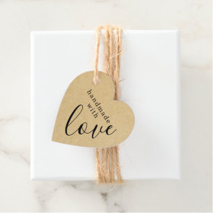 Handmade with Love Black Script Kraft Heart Favour Tags