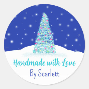 Handmade With Love Blue Christmas Tree Classic Round Sticker