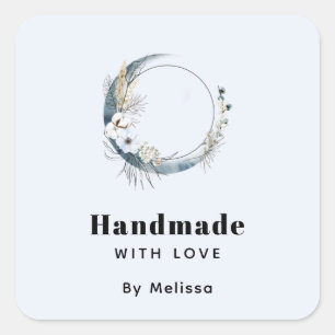 Handmade with Love Blue Crescent Moon Square Sticker