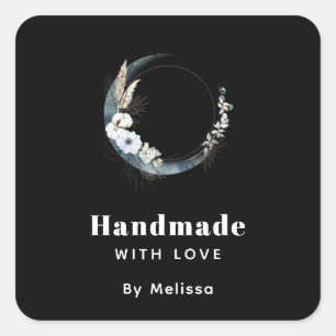Handmade with Love Blue Crescent Moon Square Sticker