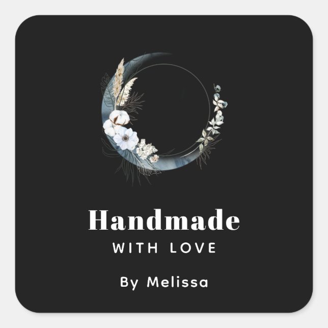 Handmade with Love Blue Crescent Moon Square Sticker (Front)