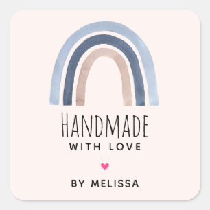 Handmade with Love Blue Rainbow Boho Square Sticker