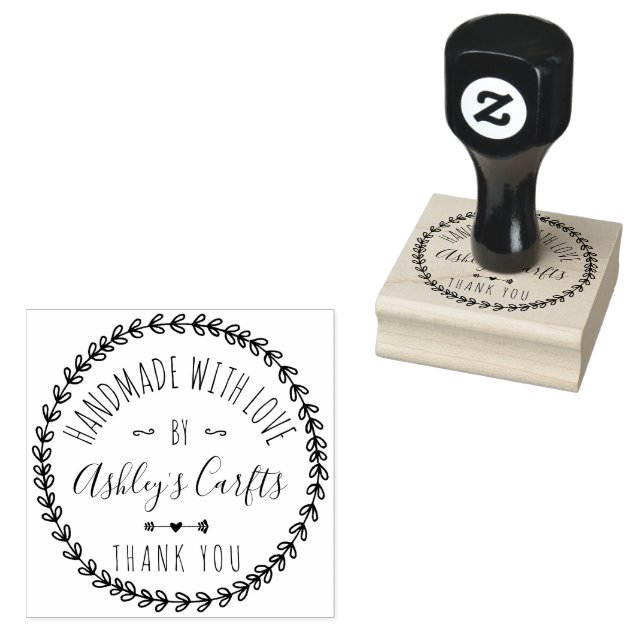 Handmade with Love boho rustic Thank you Rubber Stamp (Stamped)