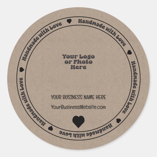 Handmade with Love Business Kraft Paper  Classic Round Sticker (Front)