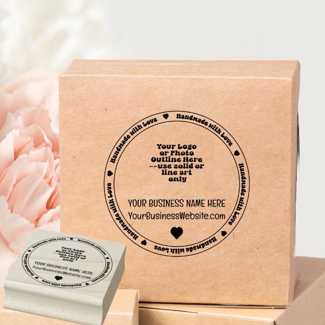 Handmade with Love Business Promo - Monochromatic Rubber Stamp ("Handmade with Love" Heart Business Promo Monochromatic Rubber Stamp)