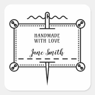 Handmade with Love   Buttons and Needle Design Square Sticker
