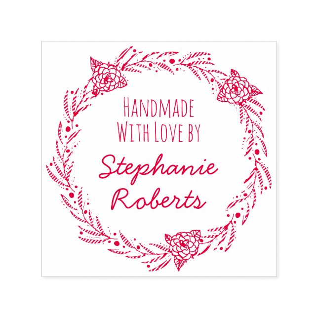 Handmade With Love by Custom Name Crafts Label Self-inking Stamp (Design)