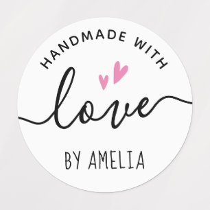 Handmade with love by custom name cute hearts