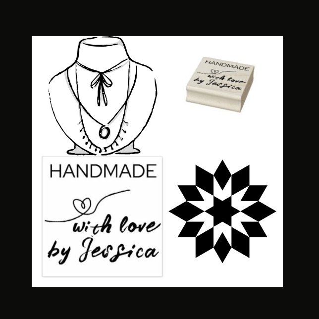 Handmade with Love by Name Heart Rubber Stamp (Handmade with Love by Jessica (add your name))