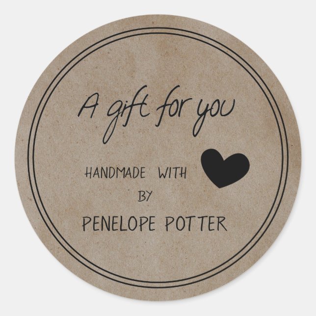 Handmade with Love by Your Name Kraft Gift label (Front)