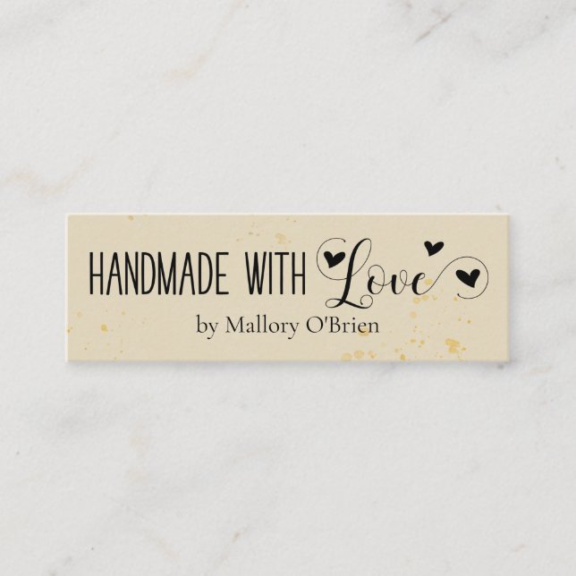 Handmade with Love Calligraphy and Hearts Mini Business Card (Front)