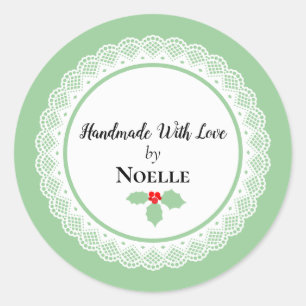 Handmade With Love Christmas Holly Classic Round Sticker