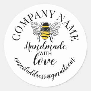 Handmade with love company name bee classic round sticker