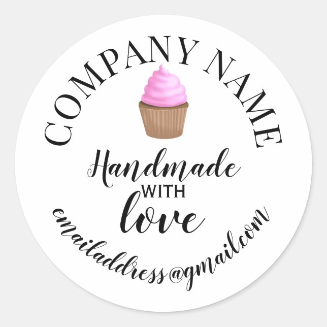 Handmade with love company name cake classic round sticker (Front)