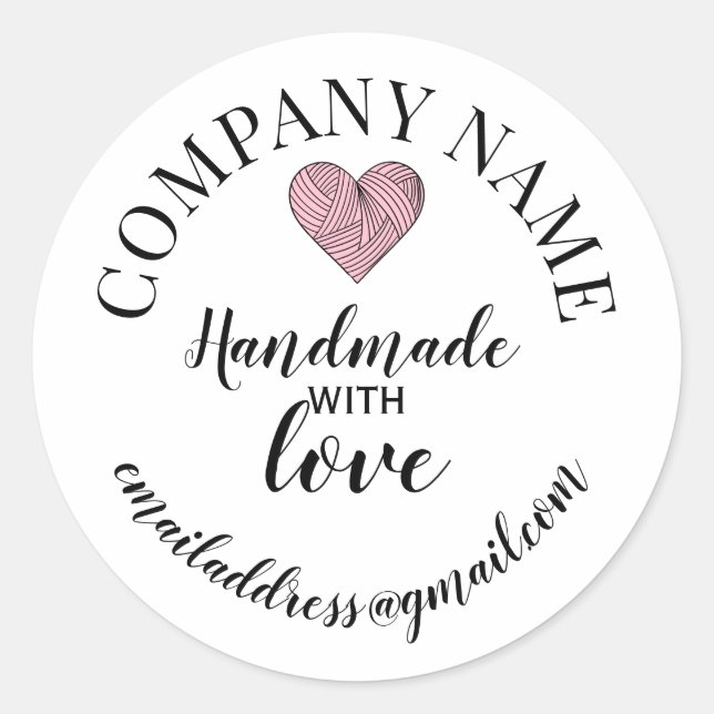 Handmade with love company name classic round sticker (Front)