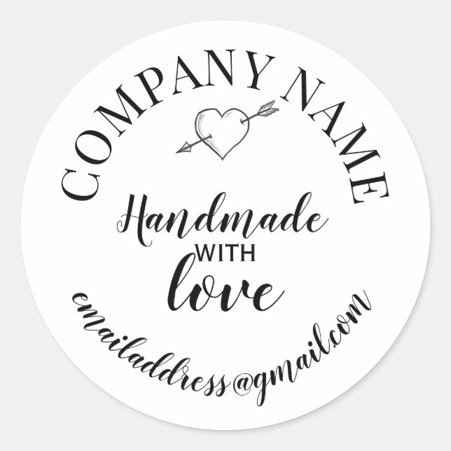Handmade with love company name classic round sticker (Front)