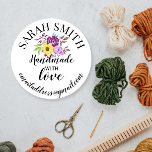 Handmade with love company name floral classic round sticker