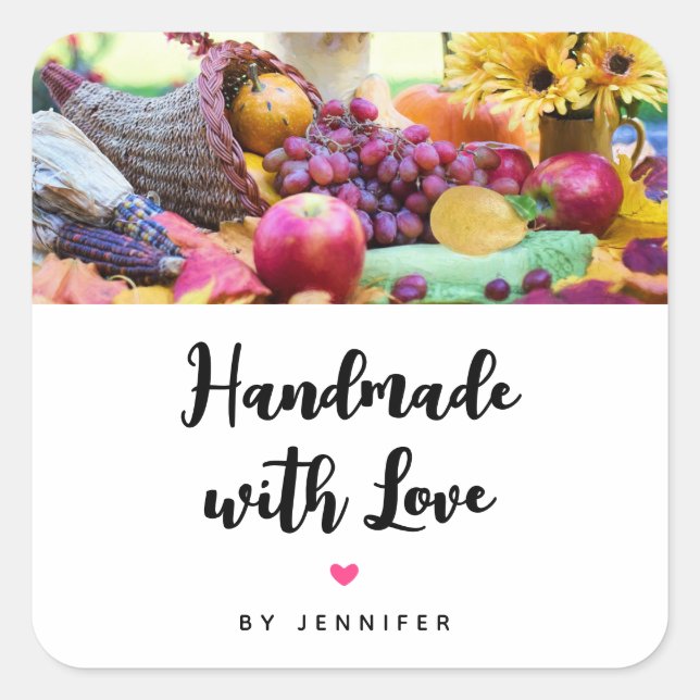 Handmade with Love Cornucopia Chef's Table Square Sticker (Front)