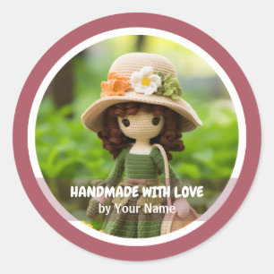 Handmade with love Crochet lady garden Classic Round Sticker