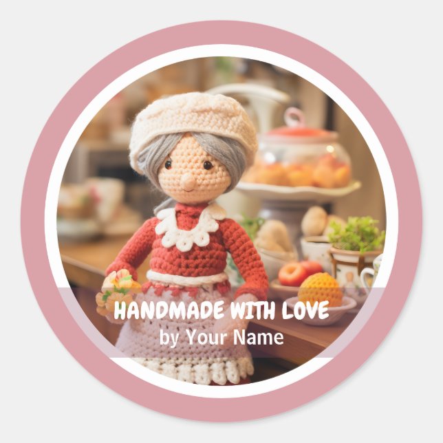 Handmade with love Crochet lady kitchen Classic Round Sticker (Front)