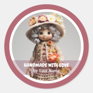 Handmade with love Crochet lady pink Classic Round Sticker