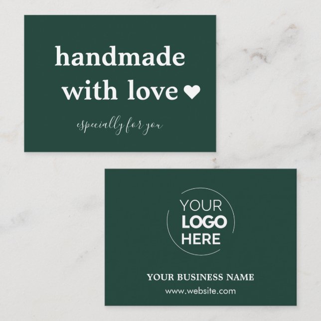 Handmade With Love | Custom Logo Green Business Card (Front/Back)