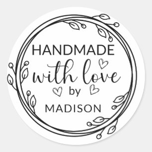 Handmade with Love Custom Name Classic Round Sticker