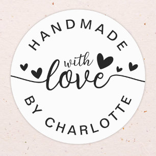 Handmade with Love Custom Name Classic Round Sticker