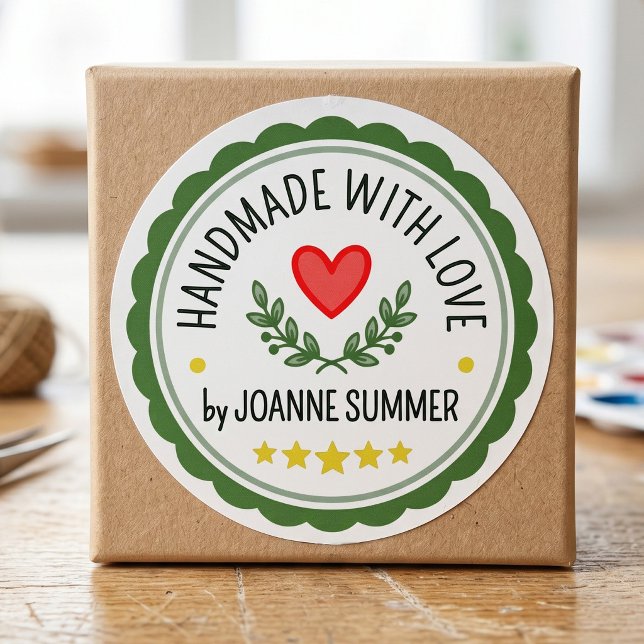 Handmade With Love - Customisable Brand Packaging Classic Round Sticker (Creator Uploaded)
