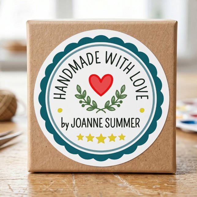 Handmade With Love - Customisable Brand Packaging Classic Round Sticker (Creator Uploaded)
