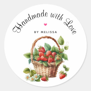 Handmade with Love Cute Basket of Strawberries Classic Round Sticker