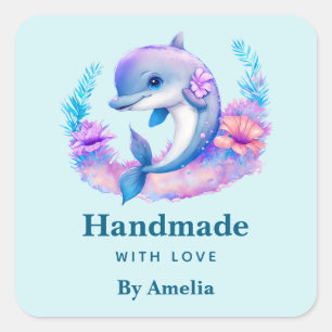 Handmade with Love Cute Dolphin Sea Creature Square Sticker