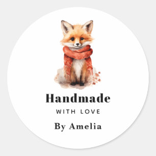 Handmade with Love Cute Fox Pup in a Red Scarf Classic Round Sticker