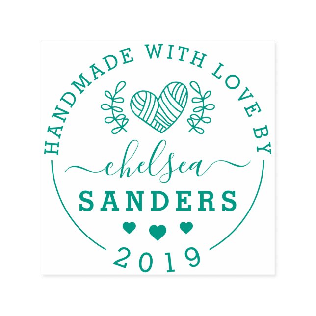 Handmade With Love Cute Rustic Script Craft Label Self-inking Stamp (Design)