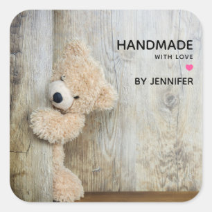 Handmade with Love Cute Stuffed Bear Square Sticker