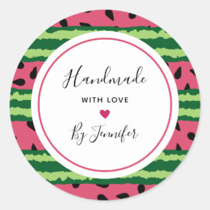 Handmade with Love Cute Watermelon Pattern Classic Round Sticker