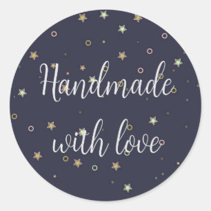 Handmade with love Dark Blue with Stars Classic Round Sticker